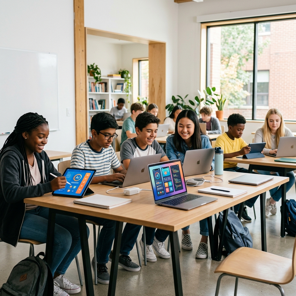 Teenagers learning AI at EDUX camp